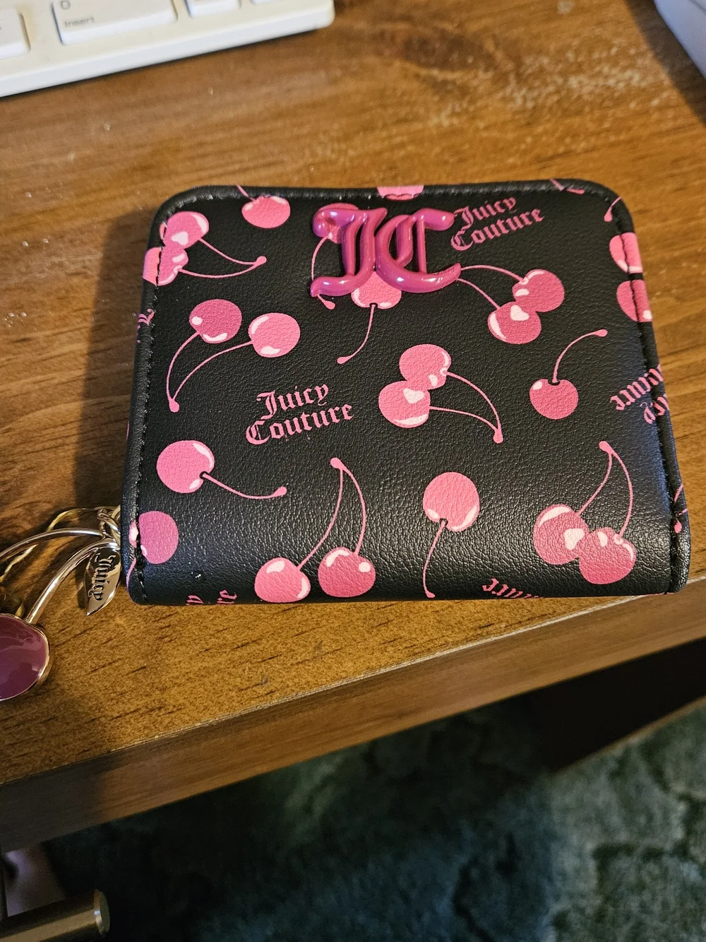 Juicy Couture Black & Pink Cherry Zip Wallet with Charm - Picture 2 of 8